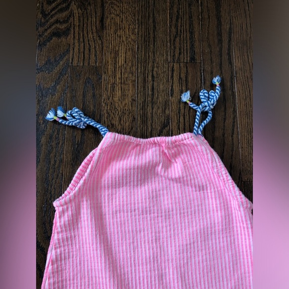 Vince Camuto Girls 6X Woven Cotton Pink/White Striped Halter Ruffled Hem Dress - Picture 3 of 9